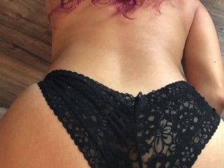 'MILF from the rear fuck stick point of view, draining in ebony lace panties'