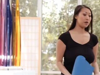 Luxury Asian yoga trainer fitted her diligent black student's massive black dong