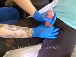 Close up big cock handjob