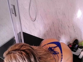 Big Boobed Blonde Masturbates With A Dildo In The Bathroom