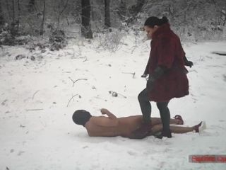 'Mistress Luna - shoe predominance In The Freezing Snow (Ballbusting & cock and ball torture Trampling)'