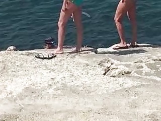 Beach spycam on vaca at Marseille Italian Gramma and mommy