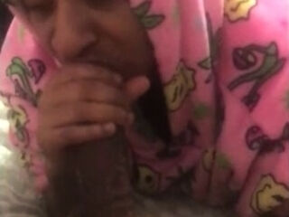 Plump ebony tugging a big white cock close up and loving it