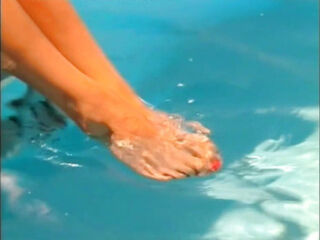 Beautiful Vintage MILF Shows off Her Perfect Feet with Nail Polish in the Pool