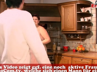 German fat obese housewife with giant mounds penetrate in kitchen