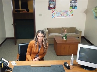 Big-titted housewife gags on principals manmeat at office