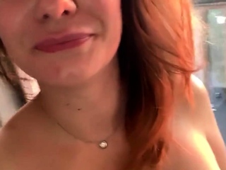 Horny MILF Masturbates on Balcony, Squirting with Dildo