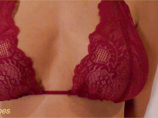 Wifey wears sexy red lingerie with her perfect tits.