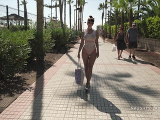 Buxom cougar is ambling nearly bare on the public beach making everyone redden