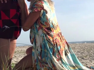 My adorable wife with ABS sucks my dick hard on a beach