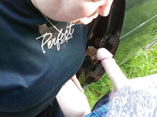 we came with my stepmom by car to the park where she sucks my dick and swallows thick cum