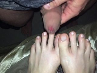 'Fucking my toes with the inwards of his Foreskin, then he blows a load all over my soles & tongues it all up '