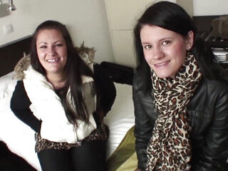 Adorable brunettes fucked in the motel